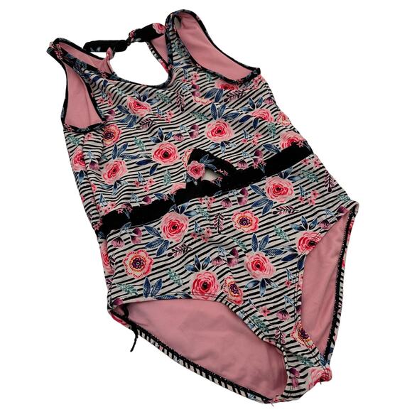 Vigoss Floral Striped One Piece Swimsuit Size 14 - Picture 1 of 6